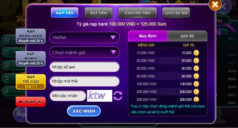 Có nhiều mệnh giá khi nạp thẻ cào cho anh em